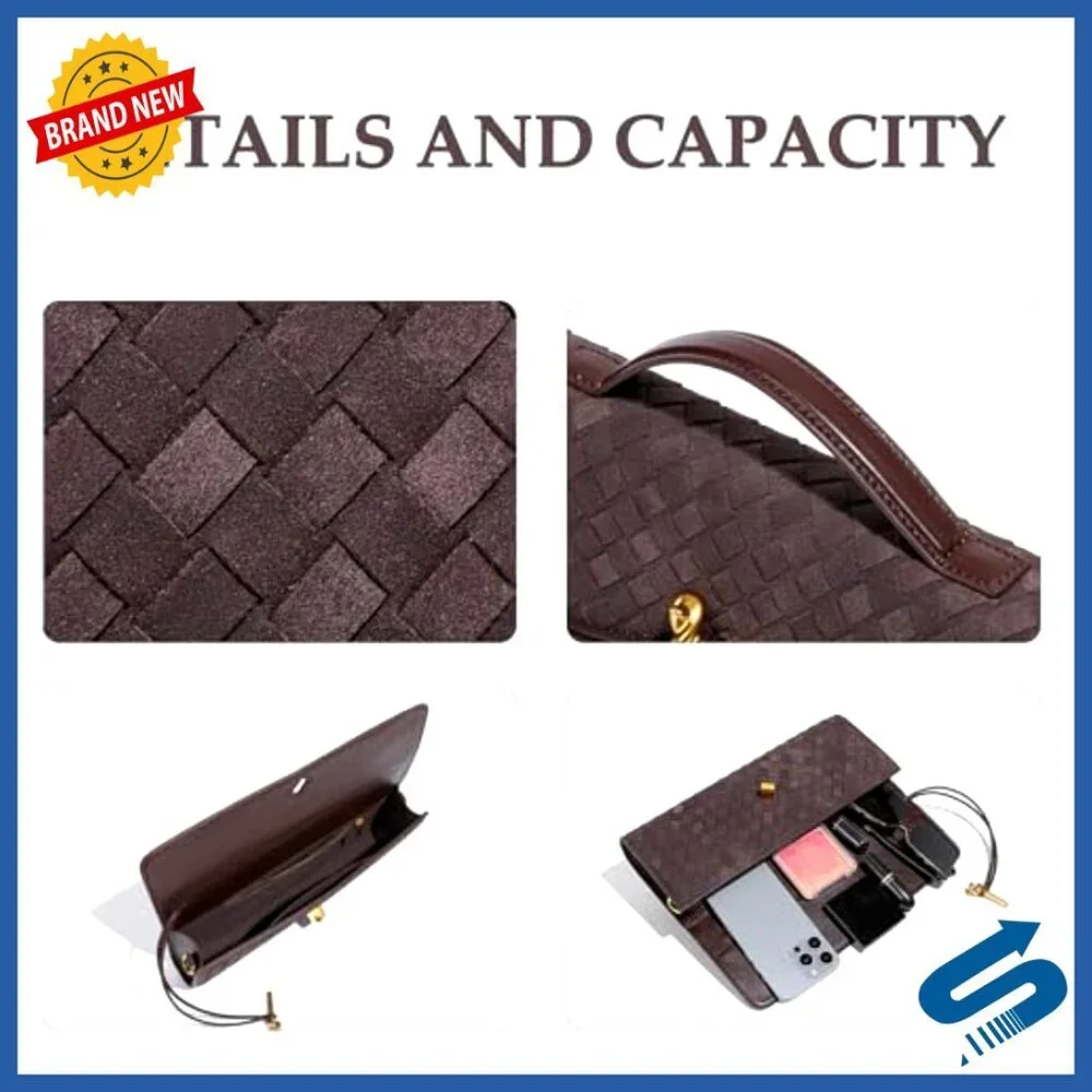 Suede Woven Clutch Evening Bag Elegant Minimal Chic Crossbody Shoulder Purse